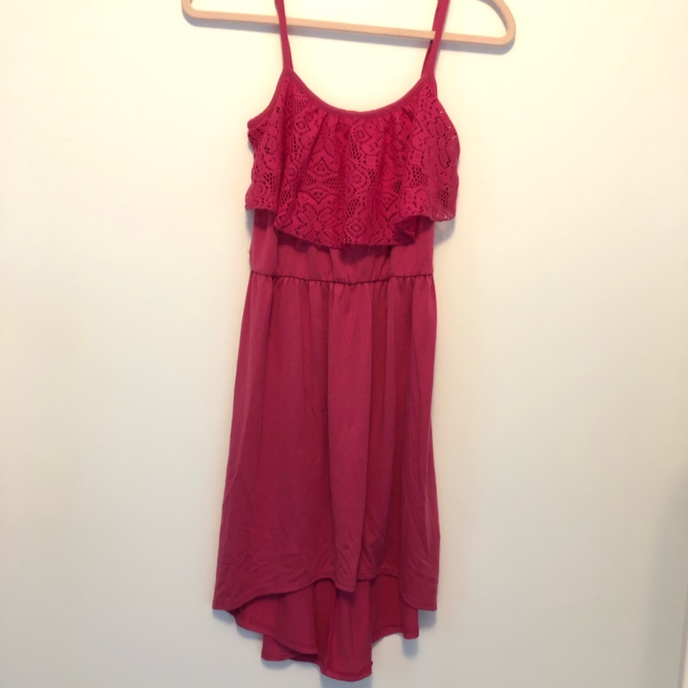 Pink stretchy dress with lace overlay